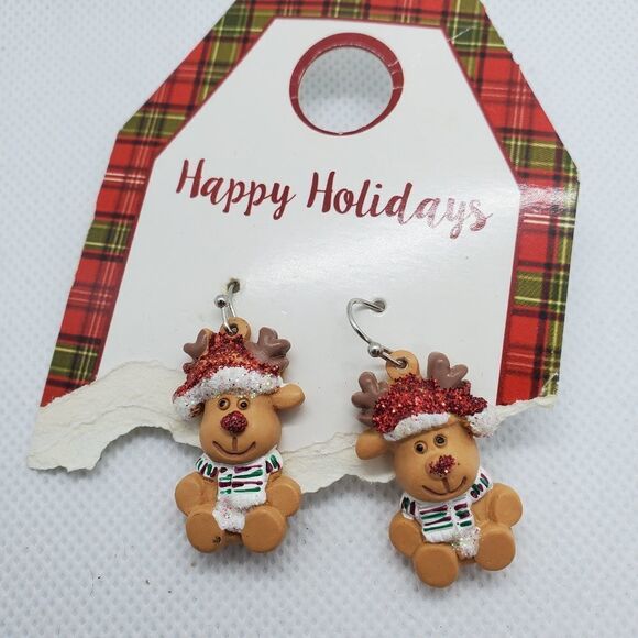 NWT Happy Holidays Christmas Reindeer Earrings - Picture 2 of 3